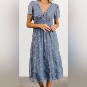 Blue Smocked Midi Dress